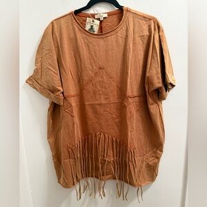 Easel Brown Fringe Top